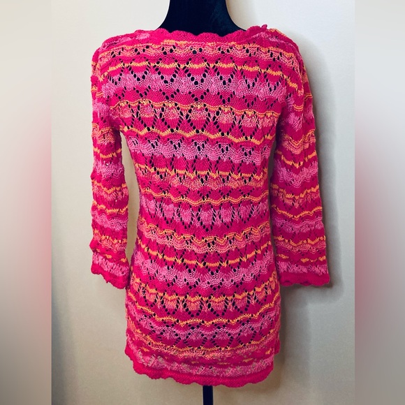 Parkhurst Knitwear Vibrant Pink/Orange Eco Cotton Crochet Sweater Size S - Picture 2 of 6